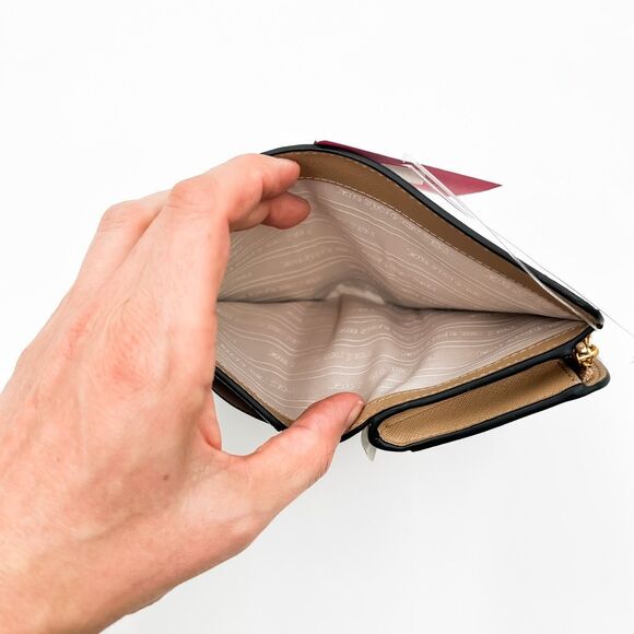 Kate Spade Morgan Cafe Mocha Leather Tan Black Compact Wallet - Picture 7 of 9